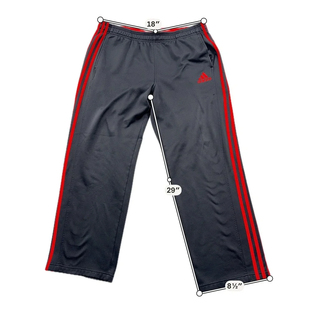 Adidas Track Pants 3-Stripe Athletic Fleece Lined Black Red Mens XL